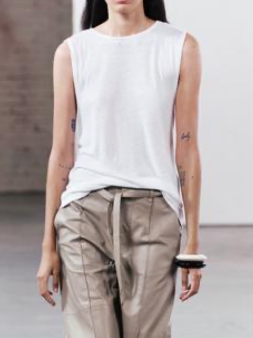 Zara White Linen-Blend Crossed Back Tank Top